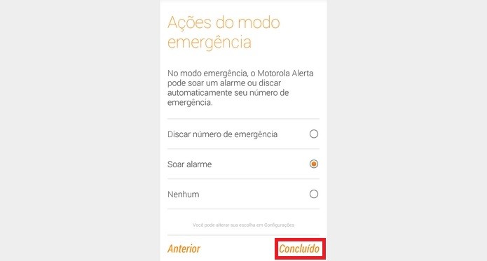 Janela de definição das ações no modo emergência (Foto: Reprodução/Raquel Freire)