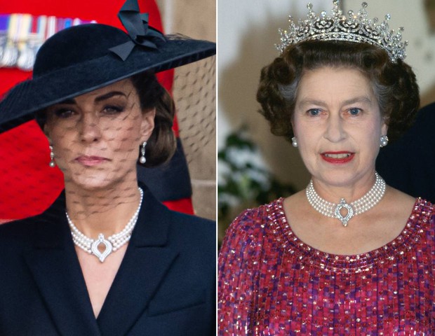 Kate Middleton usa colar da rainha Elizabeth II em funeral (Foto: Getty Images   // Photo by Tim Graham Photo Library via Getty Images)