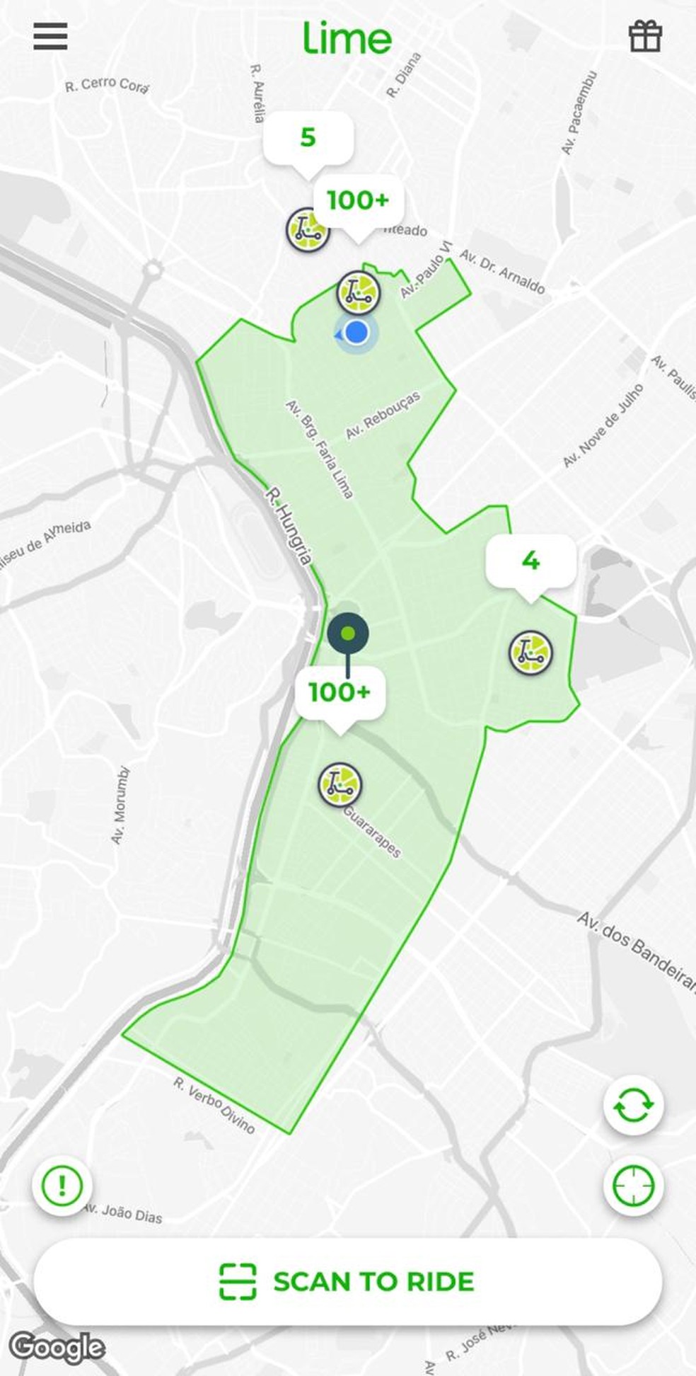 Área de cobertura inicial da Lime na cidade de São Paulo. — Foto: Reprodução/Lime