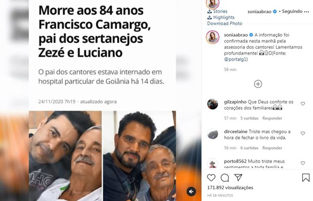 Chitãozinho e Xororó lamentam morte de Seu Francisco: ''Que Deus