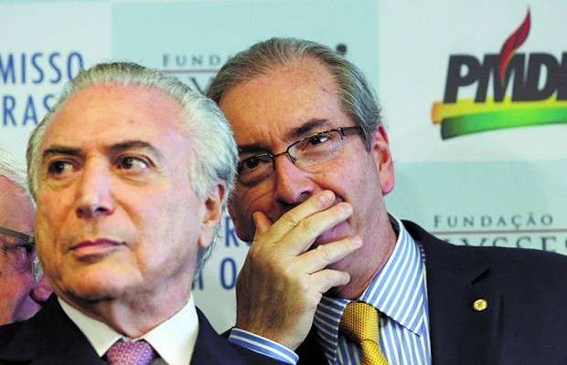 O vice-presidente Michel Temer e o presidente da Câmara dos Deputados, Eduardo Cunha, durante a convenção do PMDB (Foto: Reprodução/Facebook)