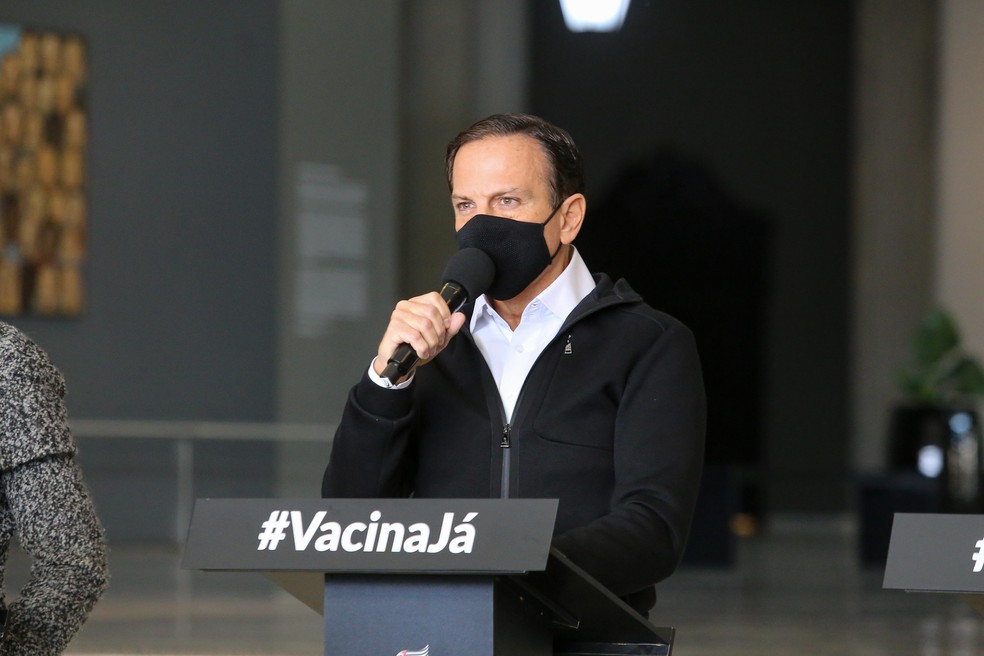 Governador João Doria (PSDB) em coletiva de imprensa na última quarta-feira (23) — Foto: Governo do Estado de São Paulo/Divulgação