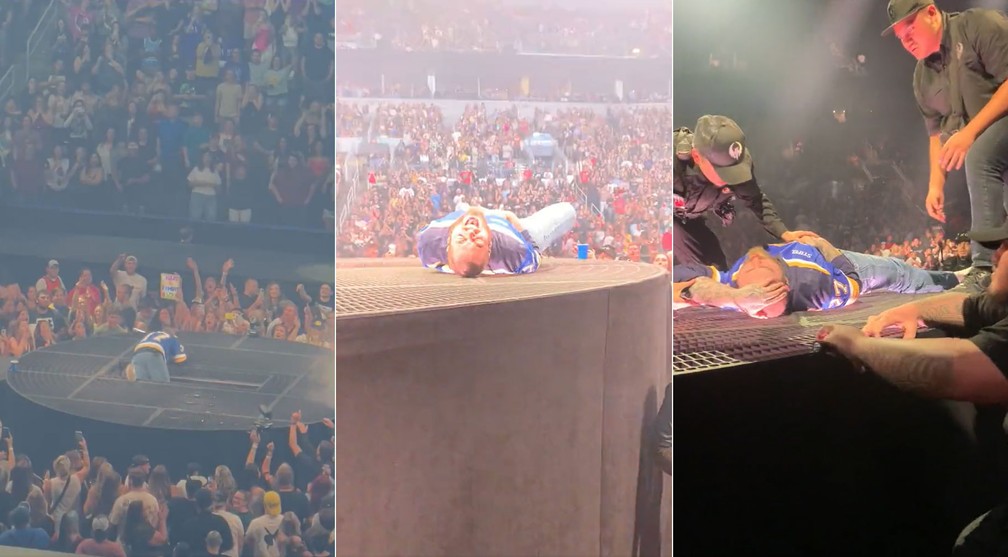 Post Malone cai em buraco durante show nos EUA — Foto: Reprodução/Twitter