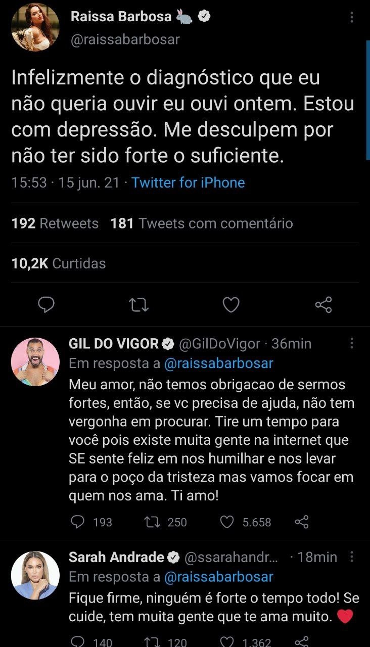 Raissa Barbosa recebe apoio de famosos (Foto: Reprodução/Twitter)