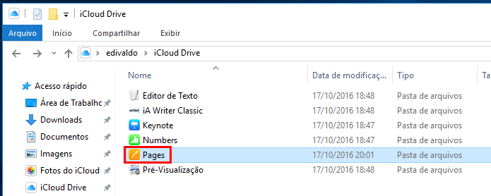 Acessando os arquivos do Pages no iCloud Drive (Foto: Reprodução/Edivaldo Brito)