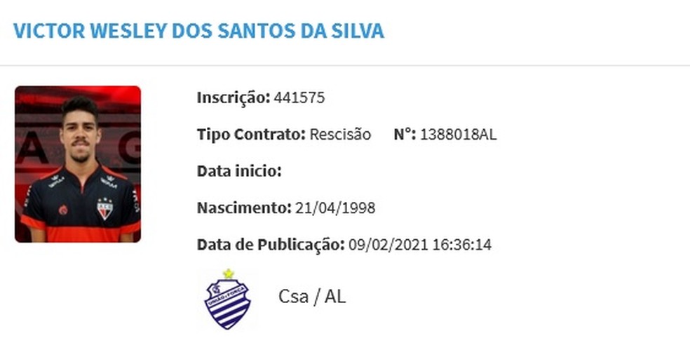 Victor Paraíba tem saída do CSA publicada no BID — Foto: Divulgação/CSA