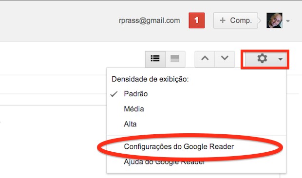 Acesse as configurações do Google Reader (Foto: Reprodução)