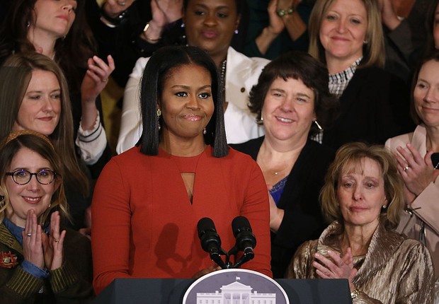A primeira-dama Michelle Obama, em seu último discurso na Casa Branca (Foto:  Chip Somodevilla/Getty Images)