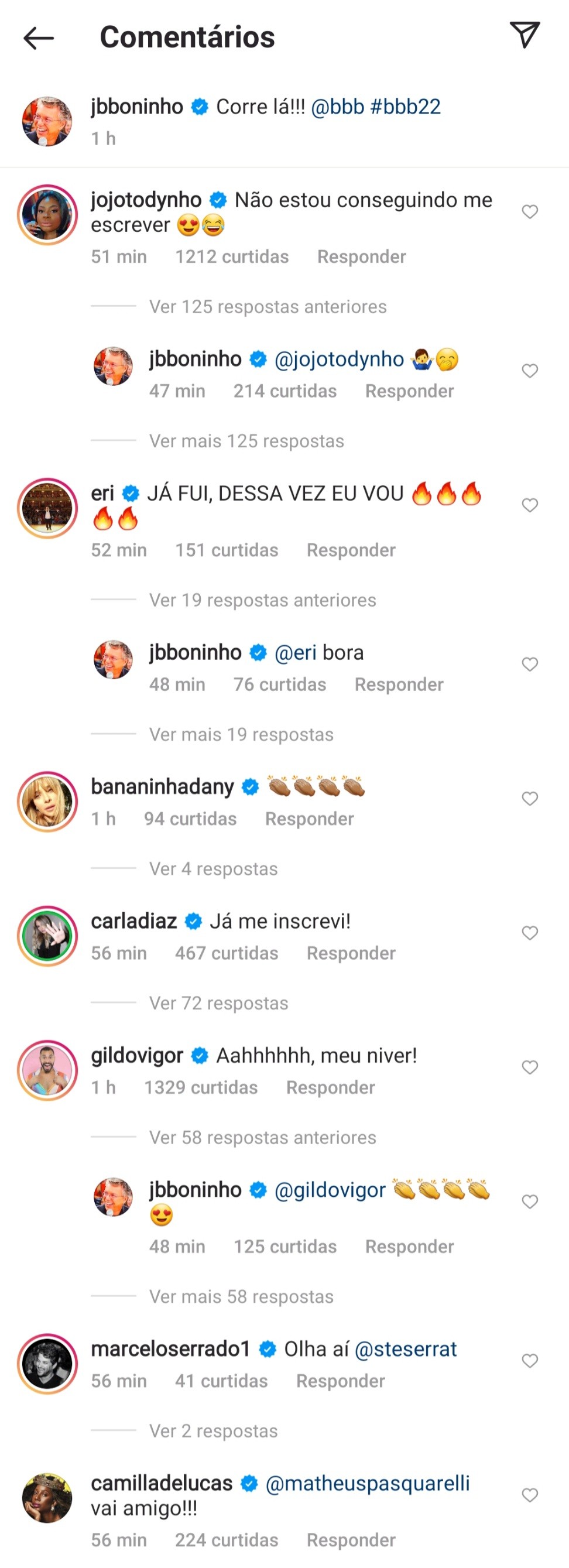 Famosos se animam em post de Boninho  (Foto: Reprodução / Instagram )