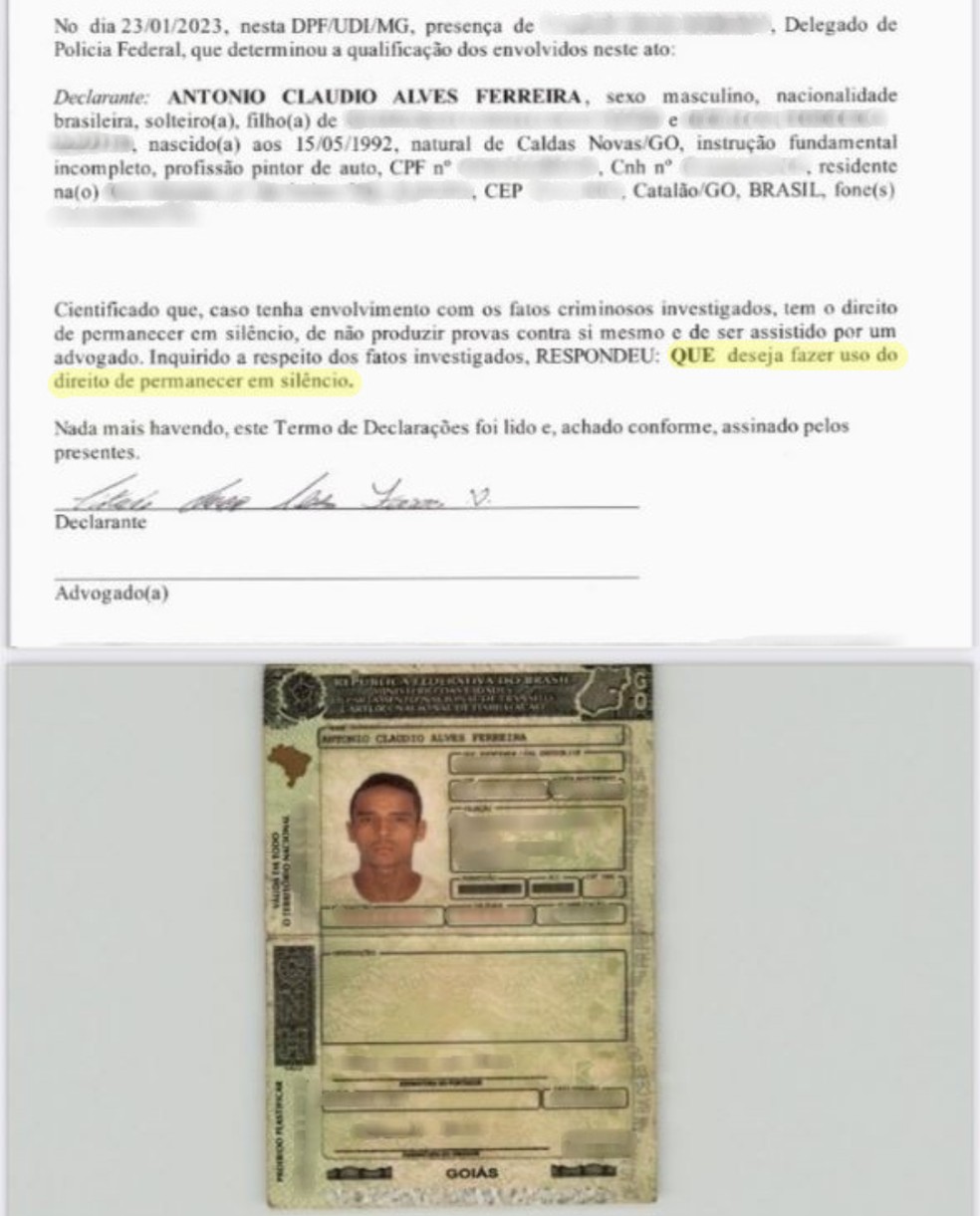 Documento de depoimento de Antônio Cláudio à PF  — Foto: g1