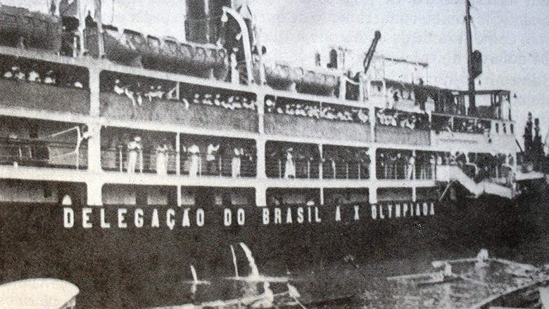 O navio Itaquicê, onde embarcaram os atletas brasileiros que disputaram os Jogos Olímpicos de 1932 (Foto: Acerj/Reprodução)