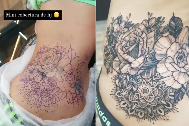 Antes e depois da tatuagem de Kelly Key (Foto: Reprodução/Instagram)