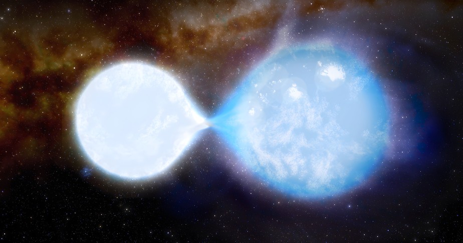 As estrelas são brancas e azuis porque são muito quentes: 43.000 e 38.000 graus Kelvin, respectivamente
