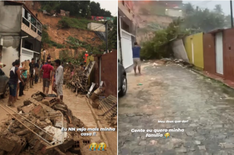 Ryan Ramos, morador de Jardim Monte Verde, na divisa de Recife com Jaboatão dos Guararapes (PE), mostrou em rede social diferentes momentos do resgate após desabamento — Foto: Instagram / Reprodução