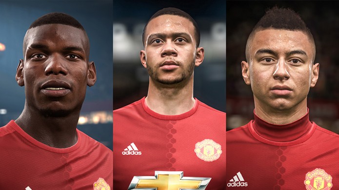 Fifa 17 exibe os atletas Paul Pogba, Memphis Depay e Jesse Lingard do Manchester United recriados digitalmente (Foto: Divulgação/EA Sports)