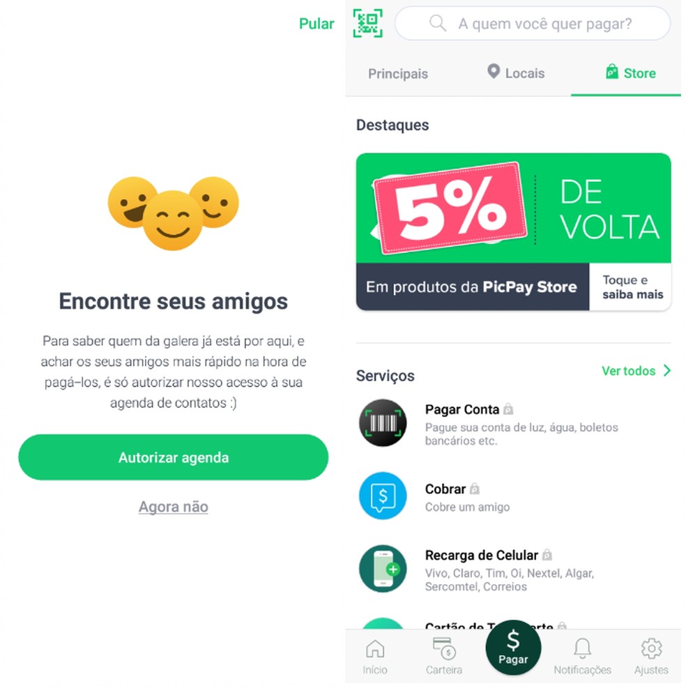 PicPay possui recursos adicionais como interação com contatos e PicPay Store — Foto: Reprodução/Daniel Dutra