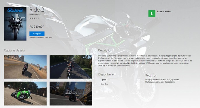 Página de Ride 2 na Xbox Store (Foto: Reprodução/André Mello)