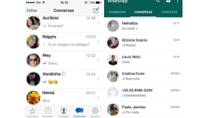 WhatsApp adiciona tiques de leitura na tela inicial de conversa no iOS e Android (Foto: Reprodução/Felipe Alencar)