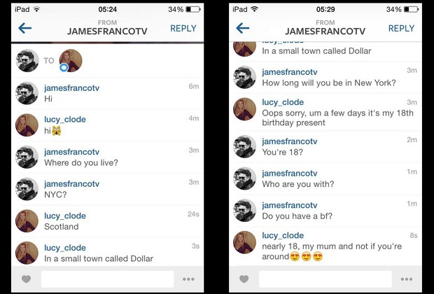 James e Lucy trocam mensagens no Instagram (Foto: Reprodução)