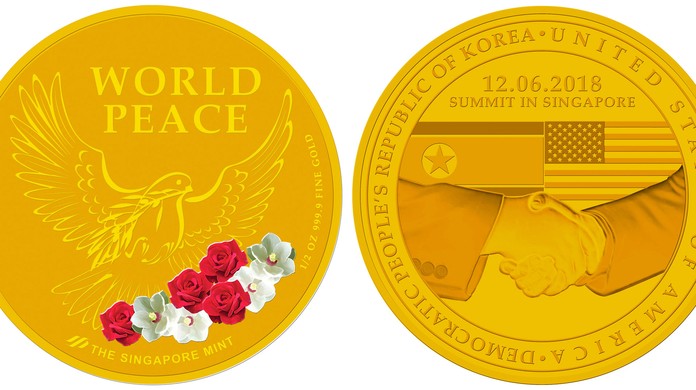 Resultado de imagem para Cingapura lanÃ§a medalha da Paz Mundial para marcar a cÃºpula Trump-Kim