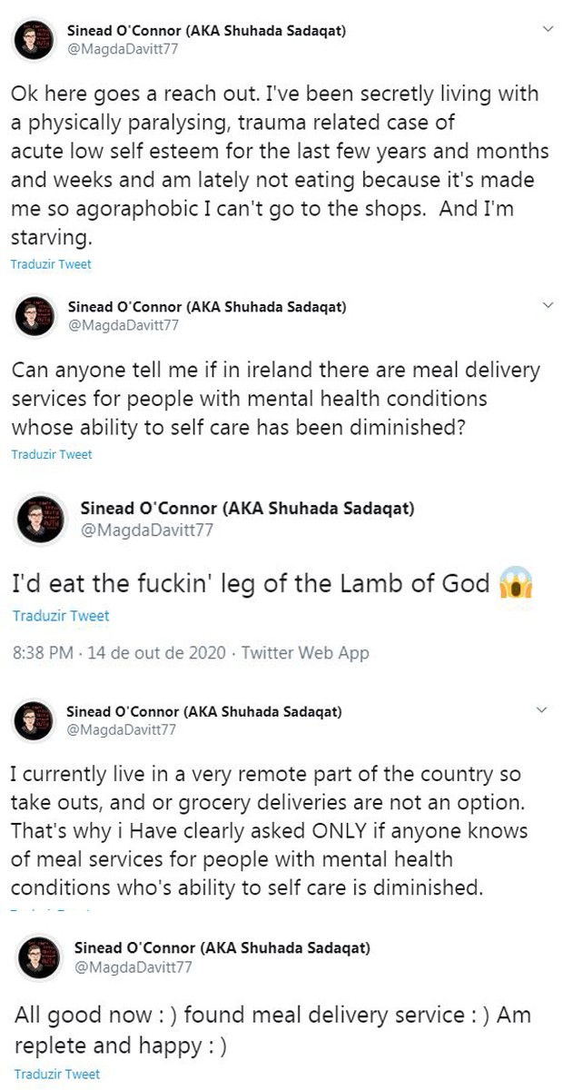 Sinead O'Connor fala de agorafobia no Twitter (Foto: Reprodução / Twitter)