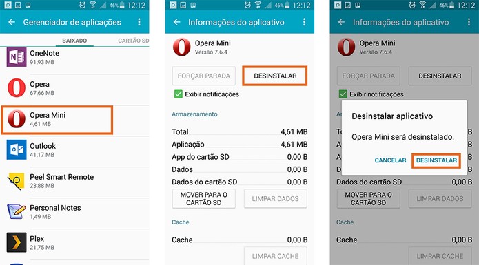 Desinstale o Opera Mini do celular Android e confirme a ação (Foto: Reprodução/Barbara Mannara)
