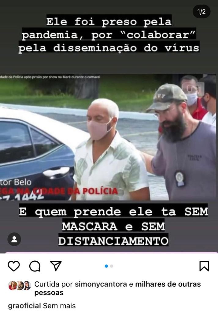 Gracyanne Barbosa critica prisão de Belo (Foto: Reprodução/Instagram)