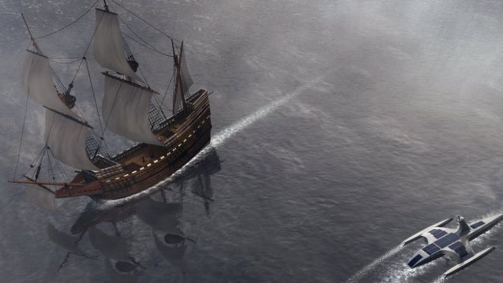 O Mayflower original era maior e mais impressionante, mas mais lento e dependente de humanos para guiá-lo. — Foto: IBM