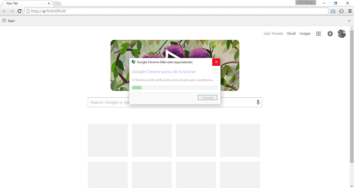 Bug no Chrome faz com que navegador trave ao processar URL (Foto: Reprodução/Chrome)