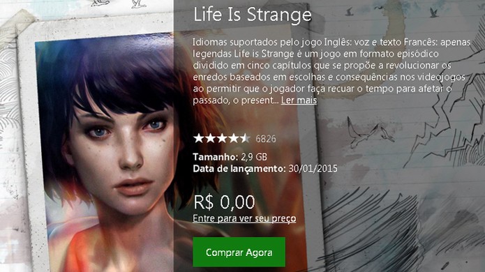 Procure pela página de Life is Strange no Xbox One para baixá-lo (Foto: Reprodução/Rafael Monteiro) (Foto: Procure pela página de Life is Strange no Xbox One para baixá-lo (Foto: Reprodução/Rafael Monteiro))