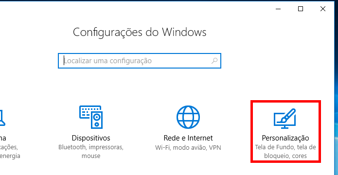 Acessando a opção Personalizar das configurações do Windows 10 (Foto: Reprodução/Edivaldo Brito)
