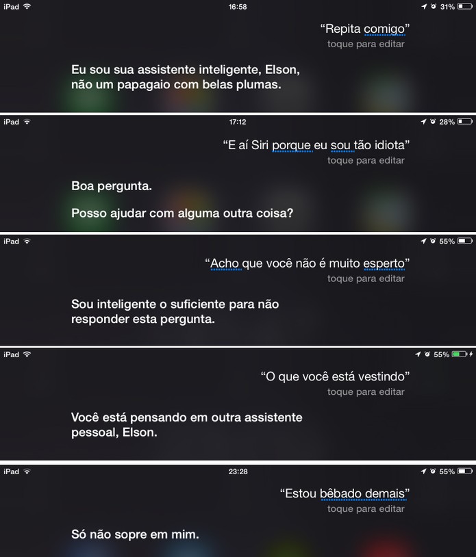 Siri tamb?m sabe dar respostas nada amig?veis para o usu?rio (Foto: Reprodu??o/Elson de Souza)