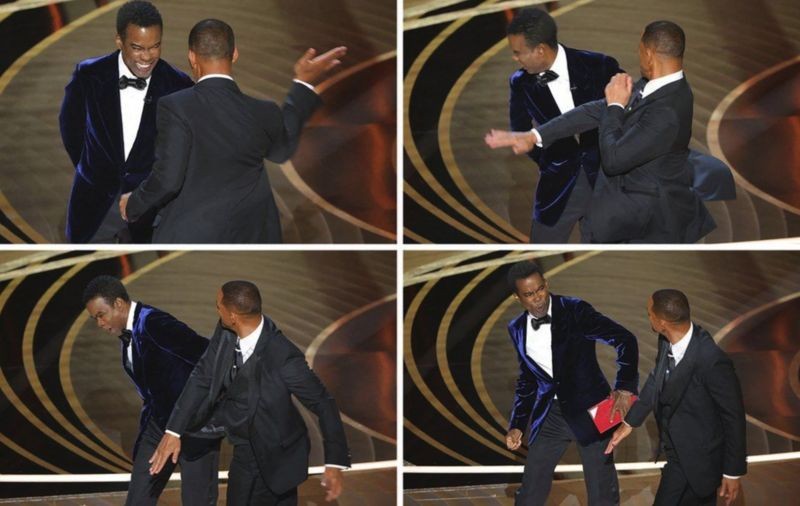 Will Smith subiu ao palco e deu um tapa em Chris Rock (Foto: Reuters via BBC News)
