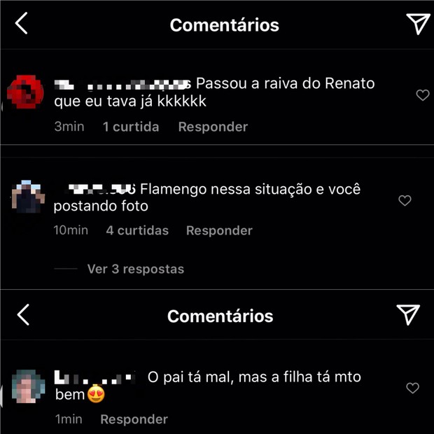 Torcedores provocam Renato Gaúcho em post de Carol Portaluppi (Foto: Reprodução/Instagram)