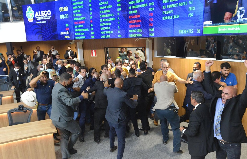 After confusion in the Goiás Assembly on Tuesday, discussion about fund fed by agriculture production had to be postponed — Foto: Denise Xavier/Alego