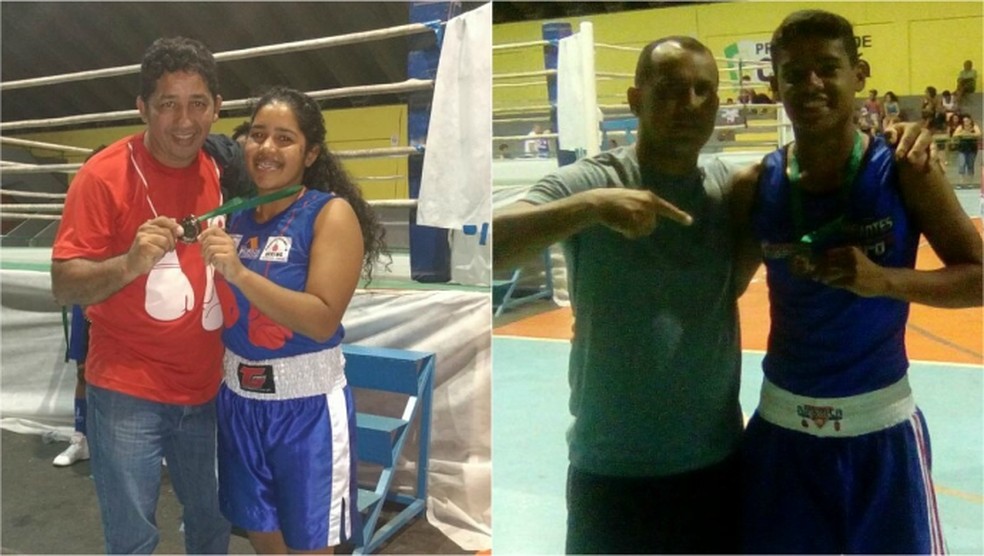 Pai-treinadores ao lado dos filhos-atletas no Brasileiro de Boxe (Foto: Arquivo Pessoal)