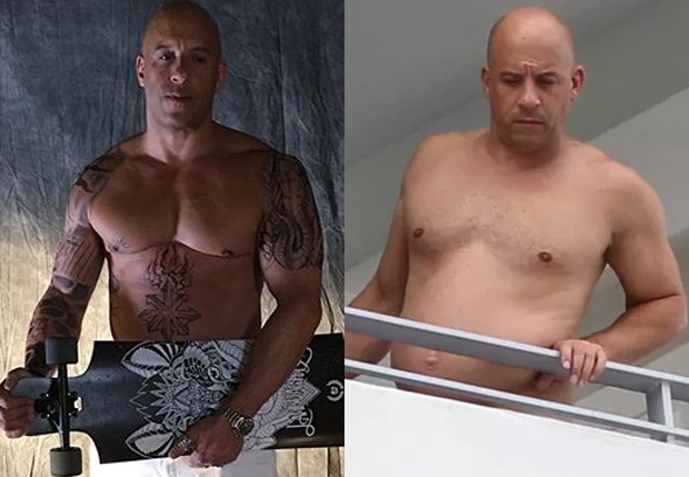 Vin Diesel em janeiro de 2016 e em outubro de 2015 (Foto: Reprodução/Instagram e AKm-GSI)