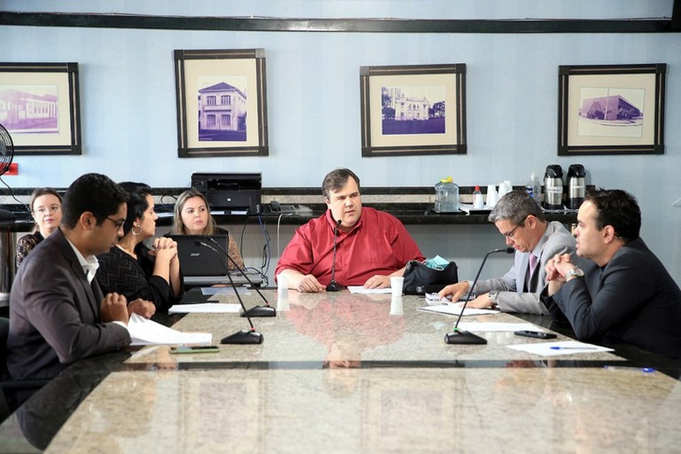 Integrantes da CPI da Saúde de Uberlândia reunidos — Foto: Aline Rezende/Câmara de Uberlândia