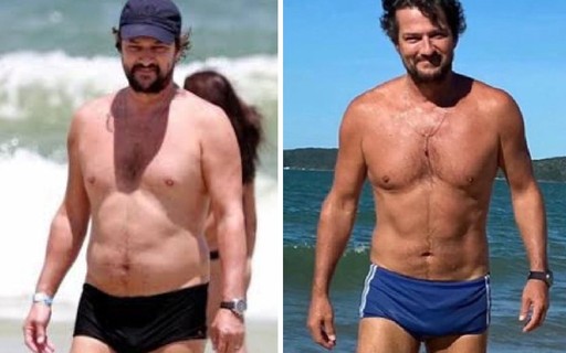Marcelo Serrado mostra físico 'antes e depois' em fotos de sunga