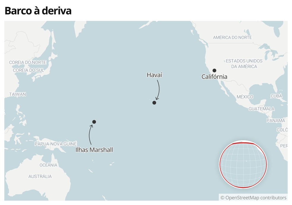 Atleta saiu da Califórnia com destino ao Havaí; barco foi encontrado nas Ilhas Marshall — Foto:  g1