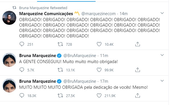 Bruna Marquezine agradece apoio dos fãs em votação no BBB (Foto: Reprodução / Twitter)