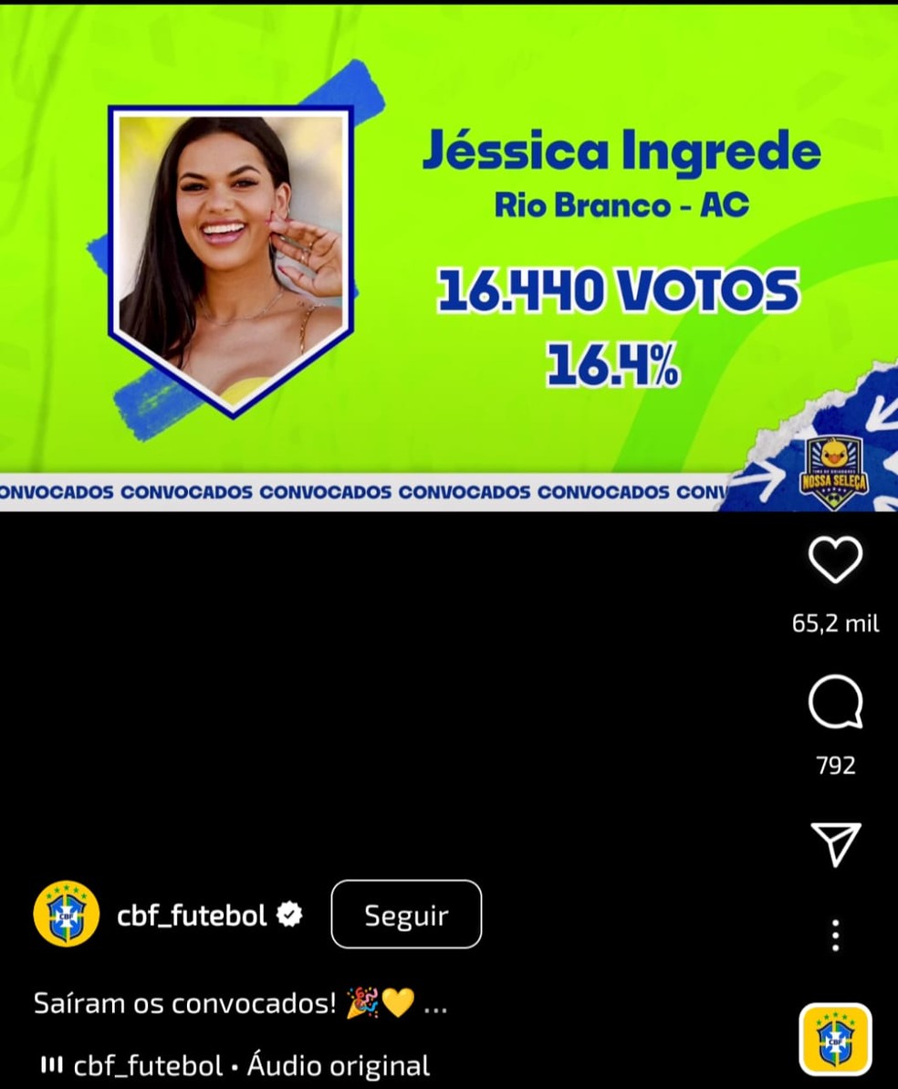 Blogueira foi a mais bem votada no concurso da CBF — Foto: Reprodução