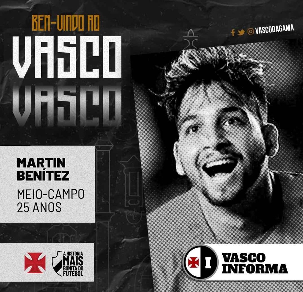 Na plataforma "Vasco Informa", clube anuncia contratação de Martín Benítez — Foto: Divulgação