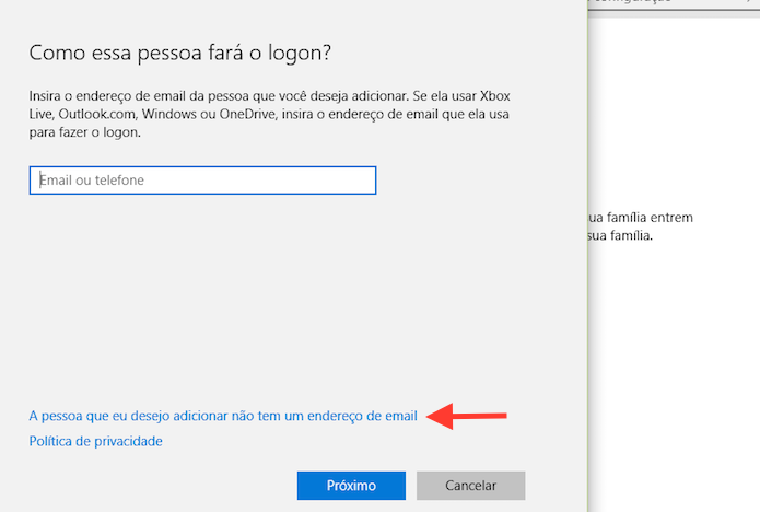 Acessando a opção para adicionar um usuário ao Windows 10 sem uma conta da Microsoft (Foto: Reprodução/Marvin Costa)