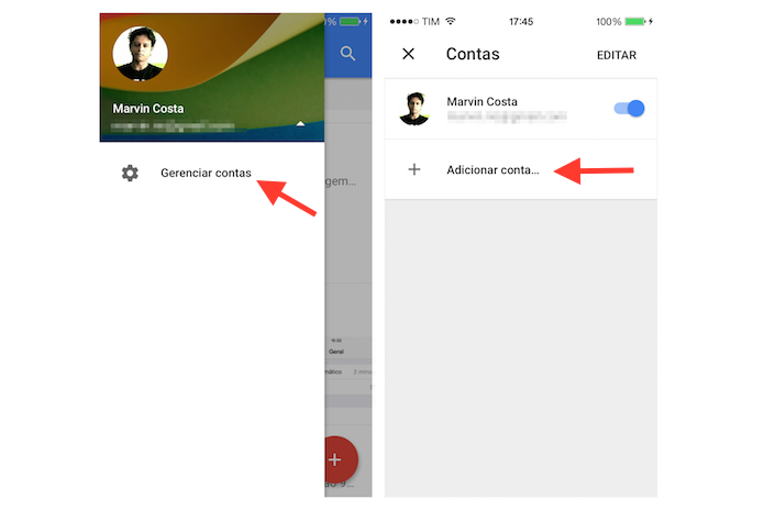 Acessando o gerenciamento de contas do Inbox for Gmail para iPhone (Foto: Reprodu??o/Marvin Costa)