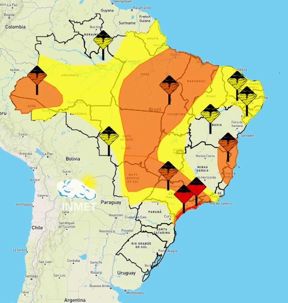 Piauí entra em alertas laranja e amarelo para chuvas intensas — Foto: Reprodução/Inmet