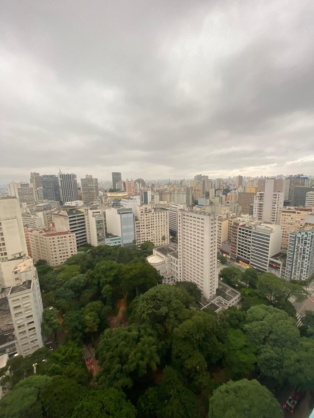 Região central de São Paulo um pouco antes da chuva deste domingo (10) — Foto: Patrícia Figueiredo/G1