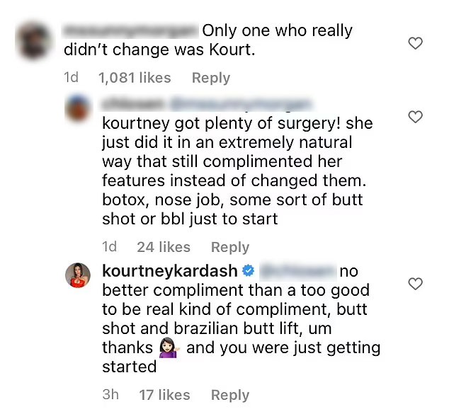 Kourtney Kardashian responde a acusações de ter feito plásticas (Foto: reprodução / Instagram)