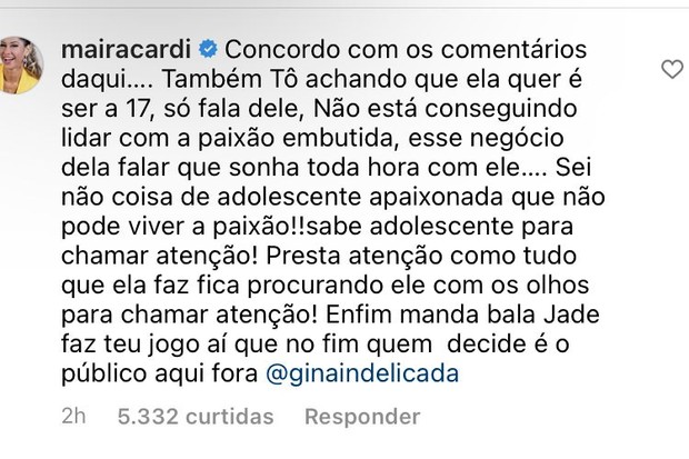 Comentários de Maíra Cardi sobre Jade Picon (Foto: Reprodução/Instagram)
