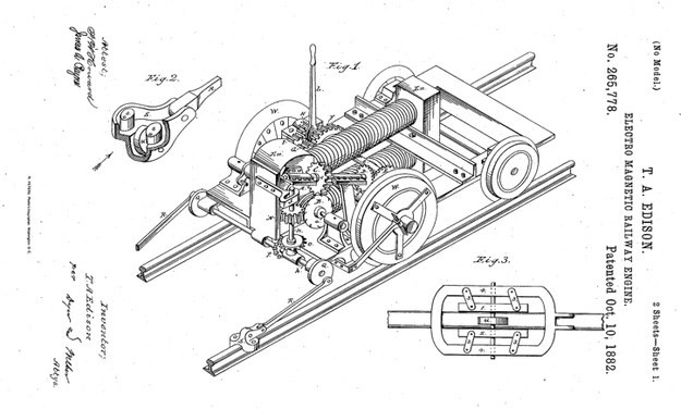 Estrada de ferro eletromagnética de Thomas Edison (Foto: Google Patents)